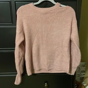 Pink sweater with sparkles and shoulder cut out, size small